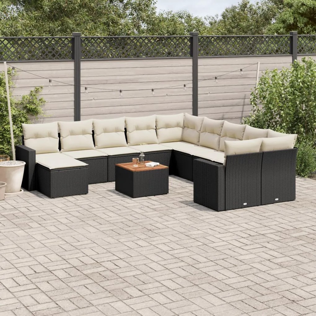 12 pcs conjunto de sofás de jardim c/ almofadões vime PE preto