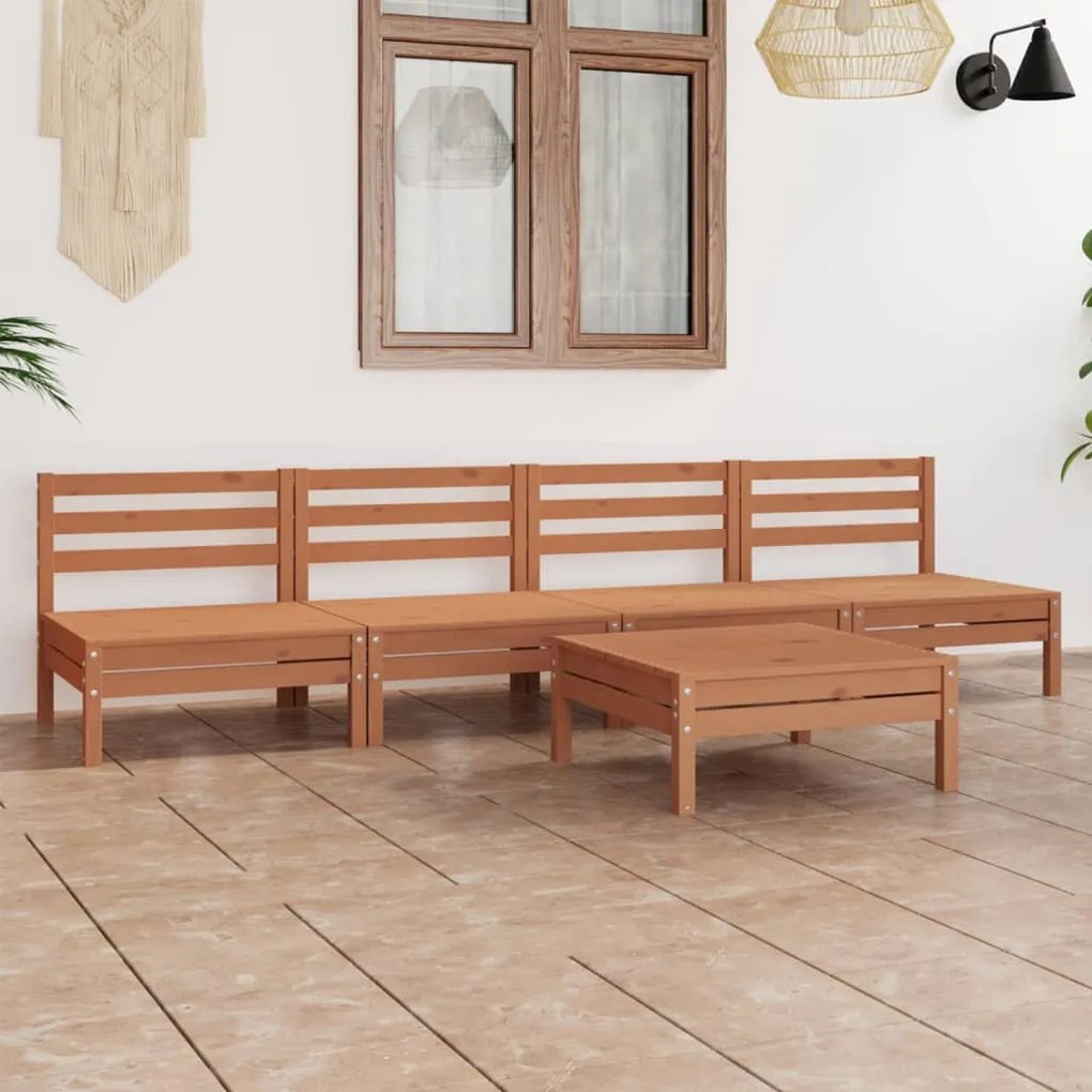 vidaXL 5 pcs conjunto lounge de jardim pinho maciço castanho mel