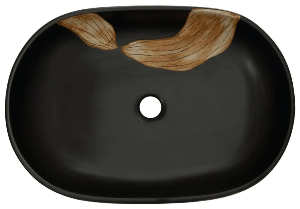 Lavatório de bancada oval 59x40x14 cm cerâmica preto