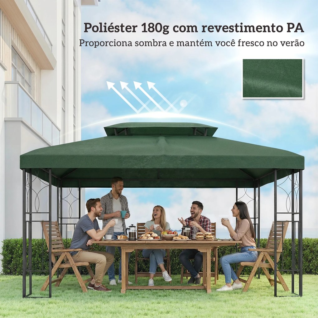 Toldo de Substituição 4x3 m com Teto Duplo Orifícios de Drenagem e Proteção UV Apenas Toldo (NÃO INCLUI ESTRUTURA) Verde