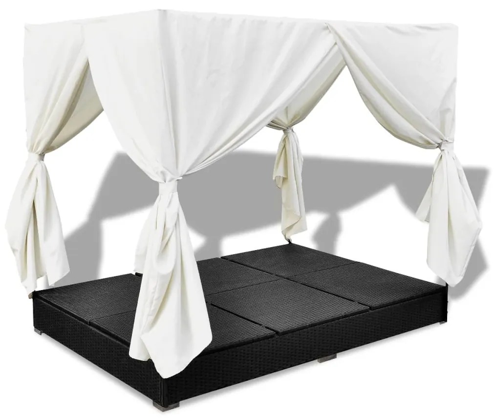 Cama de Jardim com Cortinas em Vime - Creme e Preto