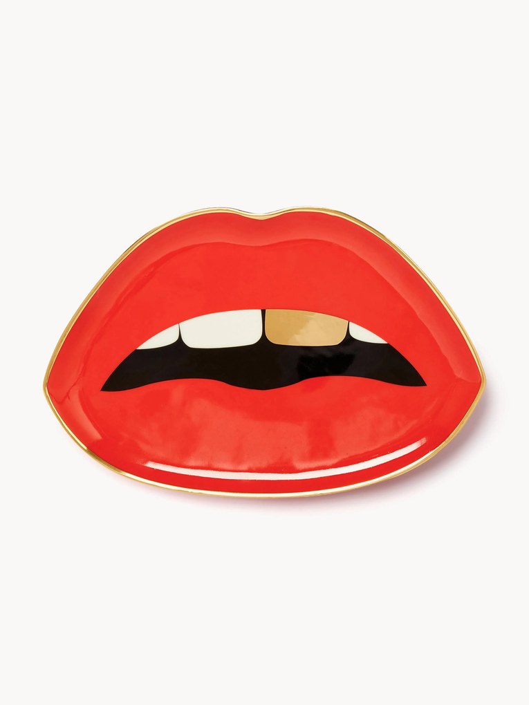 Tabuleiro decorativo em porcelana com ouro Lips
