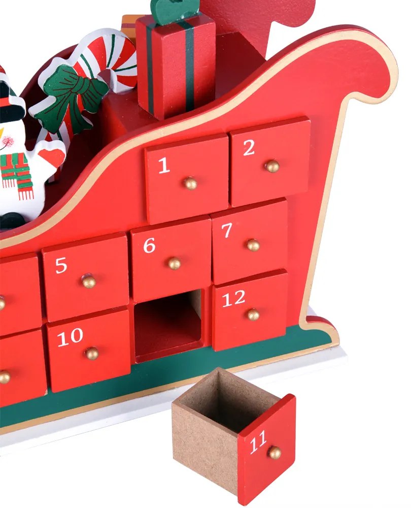 Calendário do Advento com trenó em madeira 52 x 13 x 31 cm Multicolorido