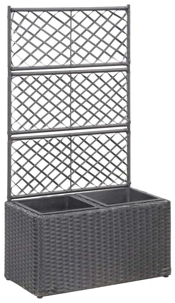 Floreira com treliça e 2 vasos 58x30x107 cm vime PE preto