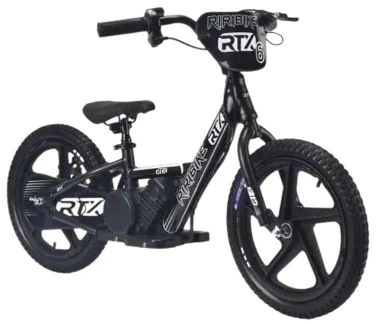 Bicicleta eléctrica para crianças RIRIBIKE RTX6 24V (16") bateria de lítio, motor de 250 watts, travão de disco, assento ajustável em PU macio Preta