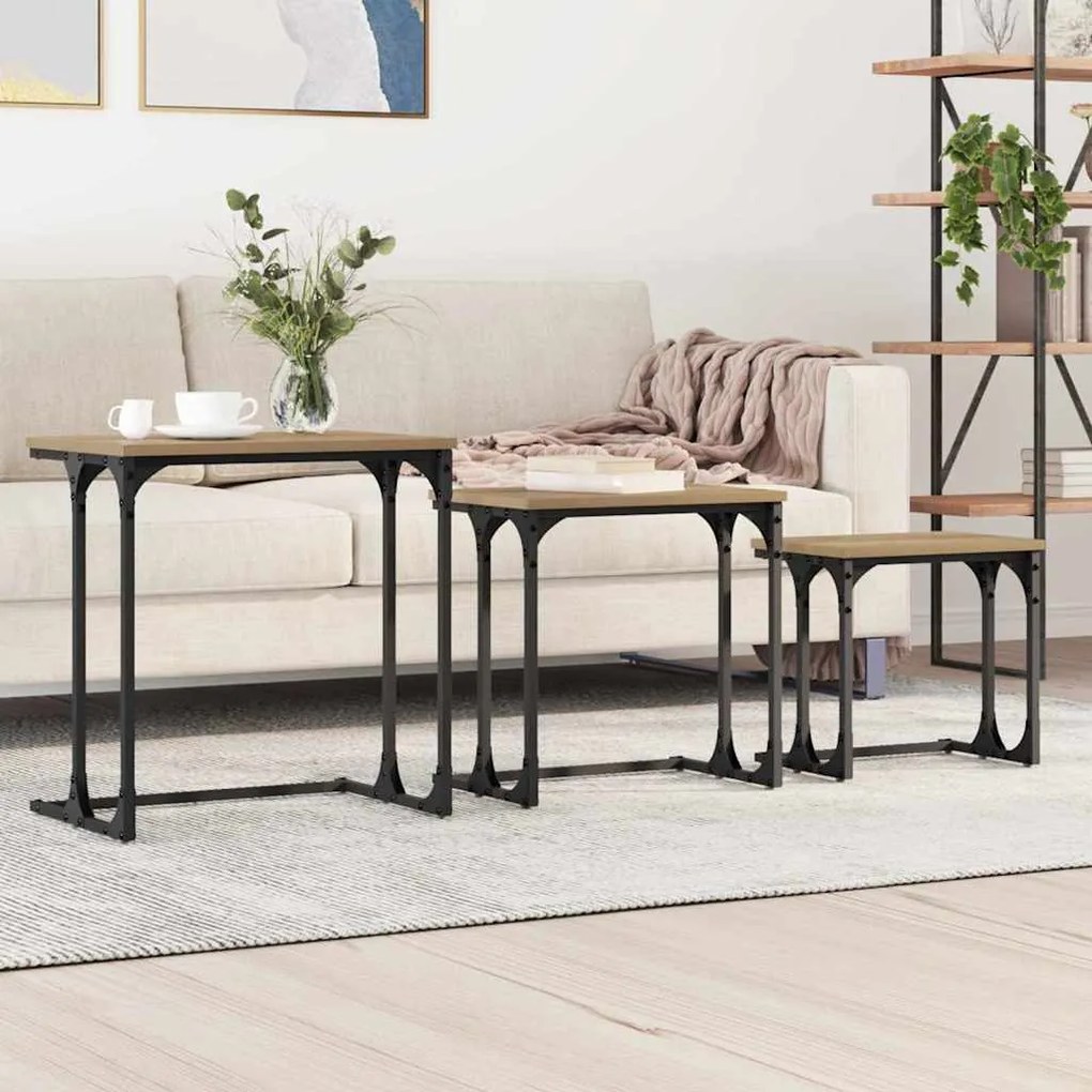 vidaXL Mesa de Café Empilhável 3 pcs carvalho artisiano
