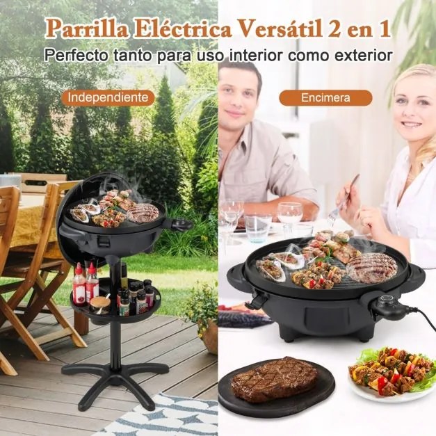 Grelhador elétrico exterior de 1200 W com placa de cozedura antiaderente de 2 zonas e temperatura ajustável Preto