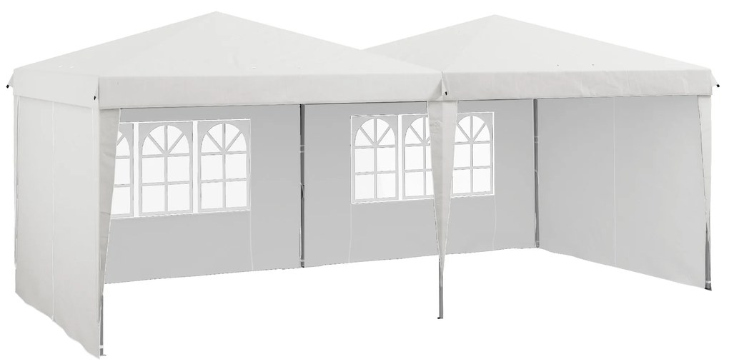 Tenda Dobrável 585x295x275 cm com Paredes Laterais Altura Ajustável Bolsa de Transporte e 5 Sacos de Areia Branco