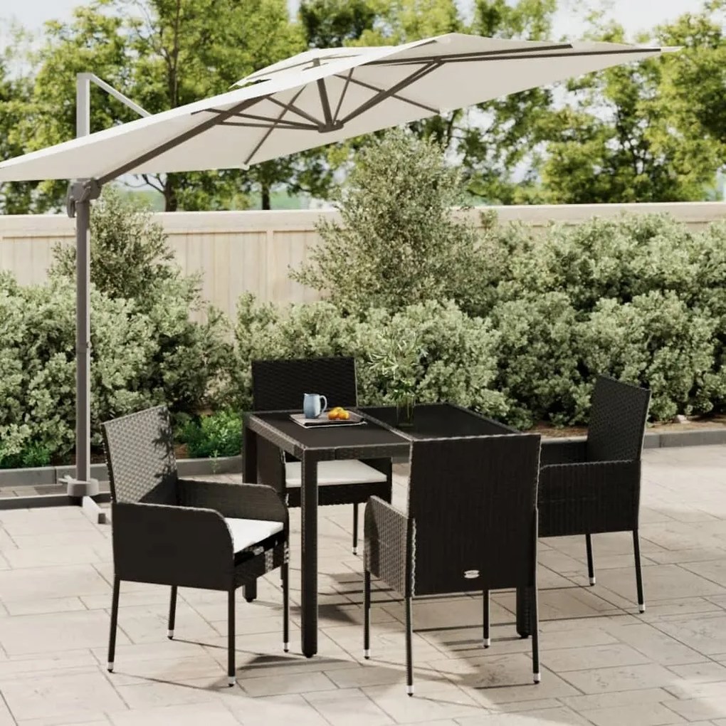 vidaXL 5 pcs conjunto de jantar p/ jardim c/ almofadões vime PE preto