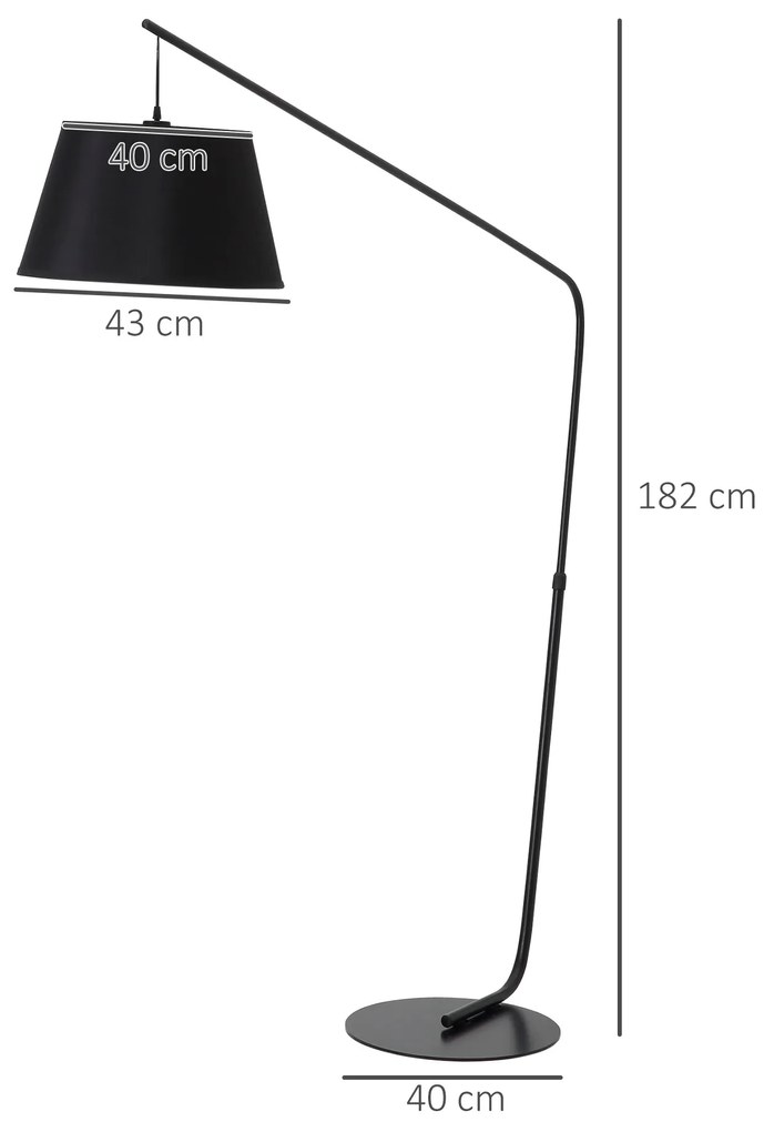 HOMCOM Candeeiro de Pé em Forma de Arco com Ecrã Suspenso de Tecido Suporte para Lâmpada E27 Máx. 40W e Interruptor de Pé Candeeiro de Pé Moderno para Sala de Estar Dormitório 143x40x182cm Preto