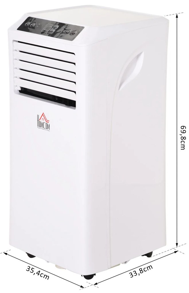 HOMCOM Ar Condicionado Portátil 9000BTU 3 em 1 Refrigerador Ventoinha e Desumidificador com Temporizador Controlo Remoto Potência 1003W Silencioso 35,4x33,8x69,8cm Branco