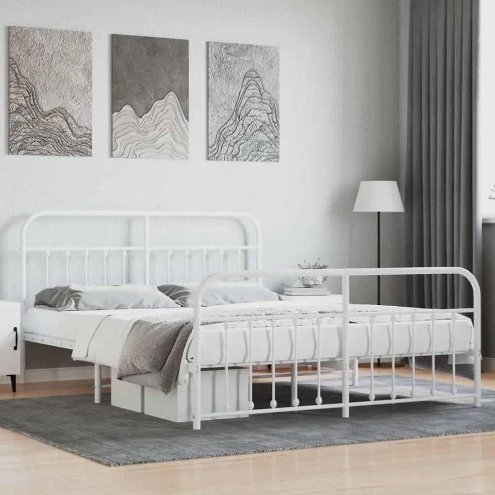 vidaXL Estrutura de cama com cabeceira e pés 160x200 cm metal branco
