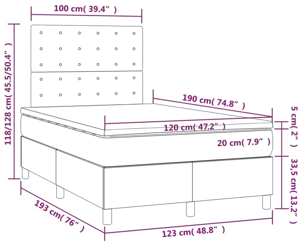 Cama boxspring com colchão 120x190 cm veludo azul-escuro