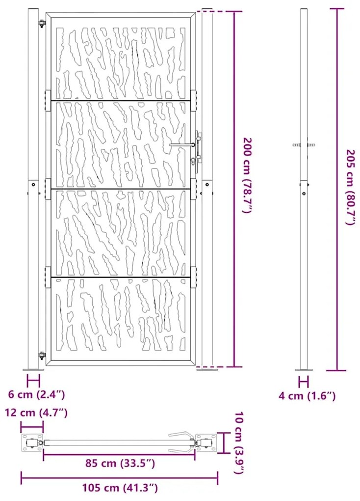 Portão de jardim 105x205 cm projeto de traço de aço preto