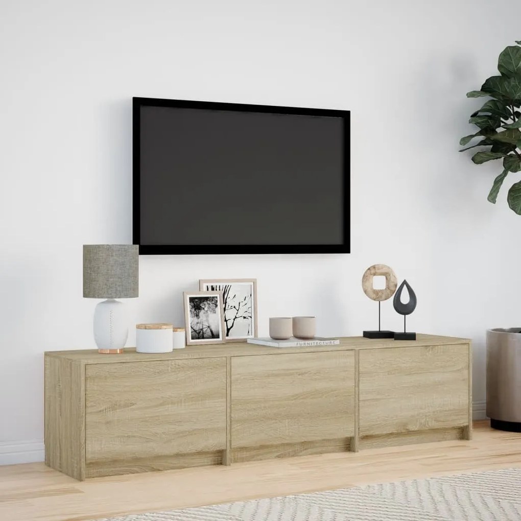 Móvel de TV com luzes LED derivados de madeira carvalho sonoma