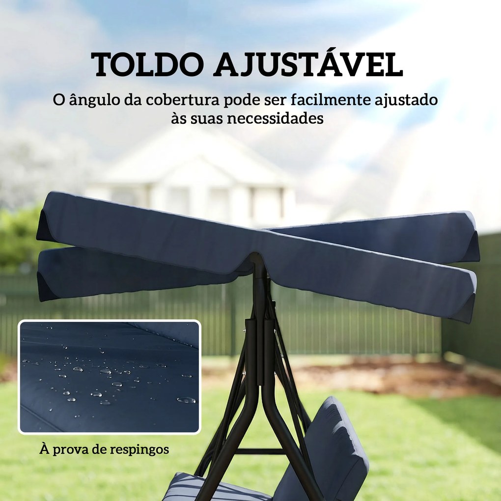 Baloiço de Jardim Exterior de 3 Lugares com Toldo Ajustável e Estrutura de Aço 172x118x153 cm Azul-Marinho