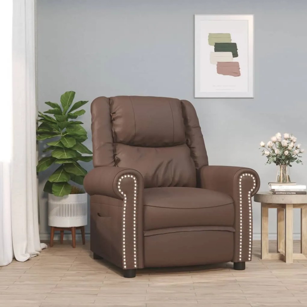 vidaXL Poltrona reclinável couro artificial castanho brilhante
