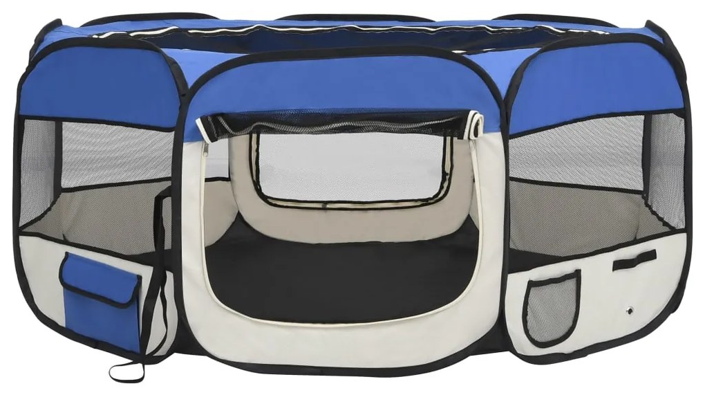 Parque dobrável p/ cão c/ saco de transporte 145x145x61cm azul