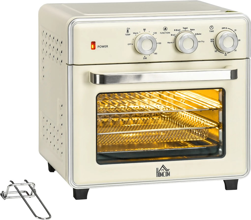 HOMCOM Mini Forno Elétrico de Bancada com Convecção 20 L 1400 W, 7 Funções, 90-230 °C, Temporizador 60 Min, Creme | Aosom Portugal