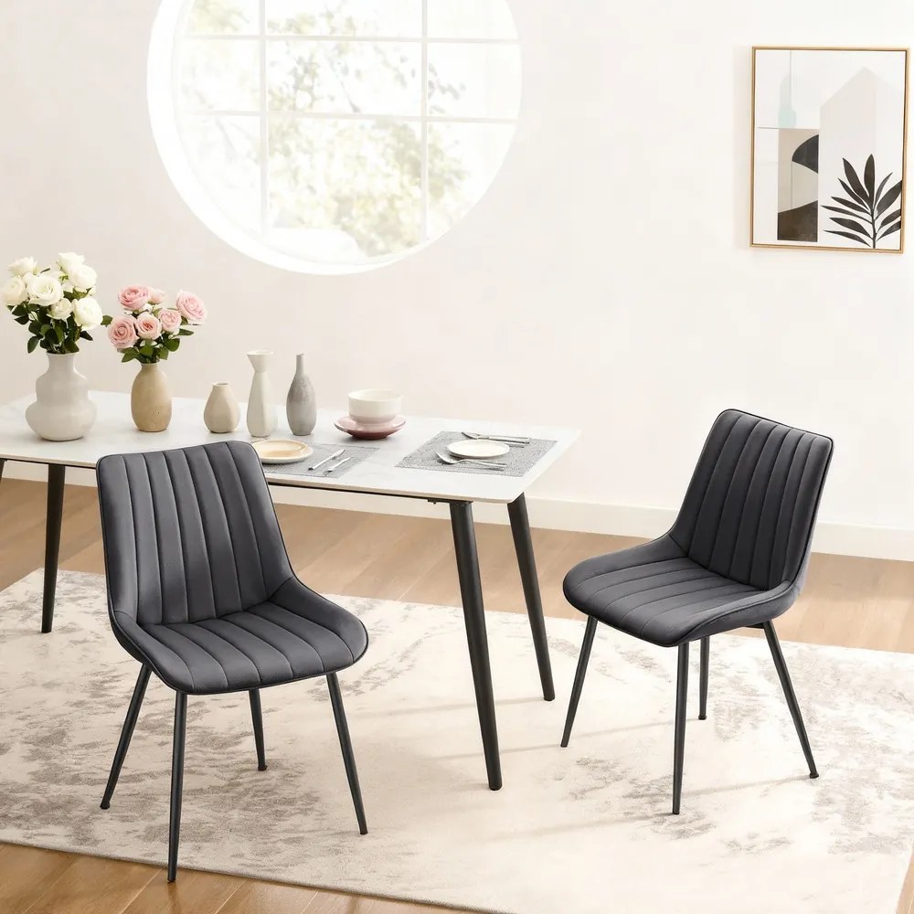 Conjunto 2 cadeiras de sala de jantar ou cozinha, pernas de aço cinzento-preto