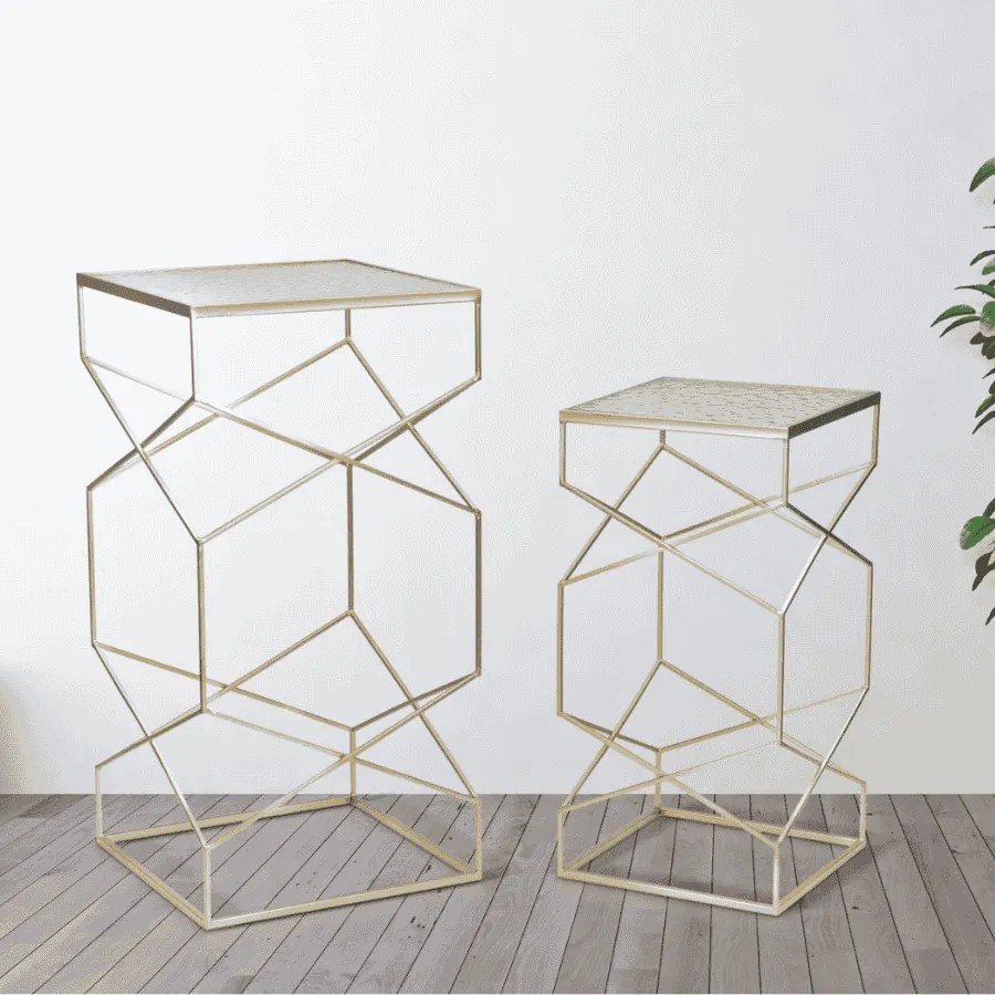 CONJUNTO 2 MESAS DE APOIO 50X50X100-40X40X80 CM DOURADO
