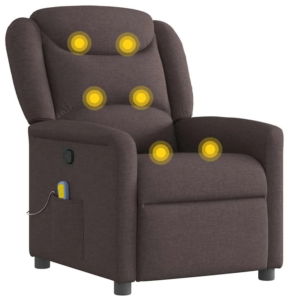Poltrona de massagens reclinável tecido castanho-escuro