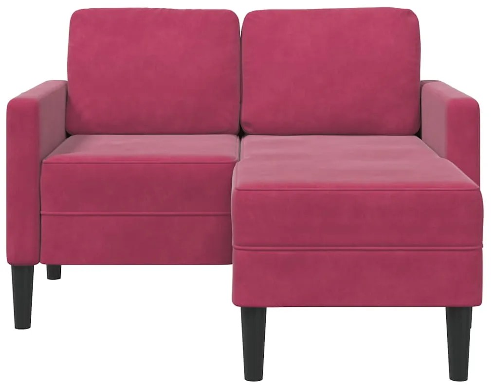 Sofá 2 lugares com Chaise em L 125 cm veludo vermelho tinto