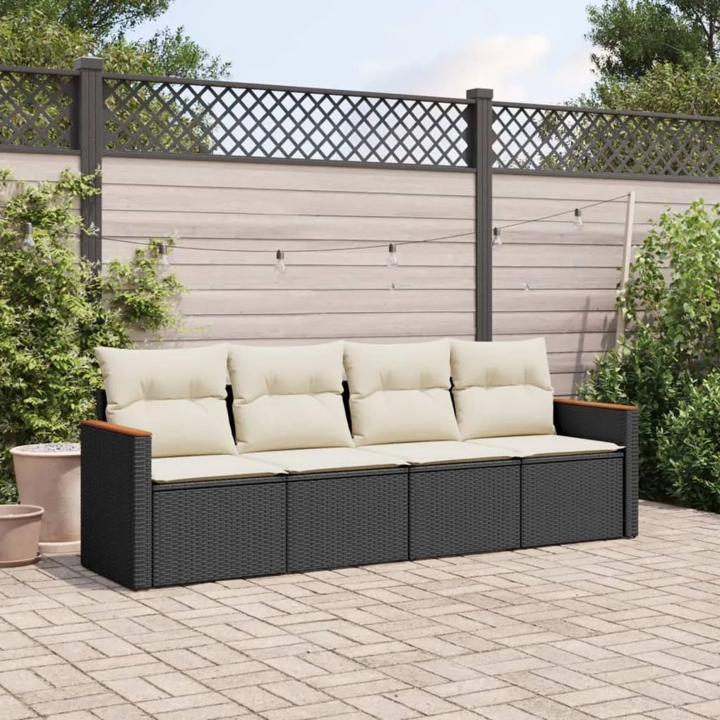 vidaXL 4 pcs conjunto de sofás para jardim c/ almofadões vime PE preto