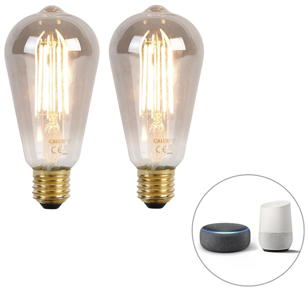 Conjunto de 2 lâmpadas LED inteligentes E27 ST64 fumê 7W 400 lm 1800-3000K