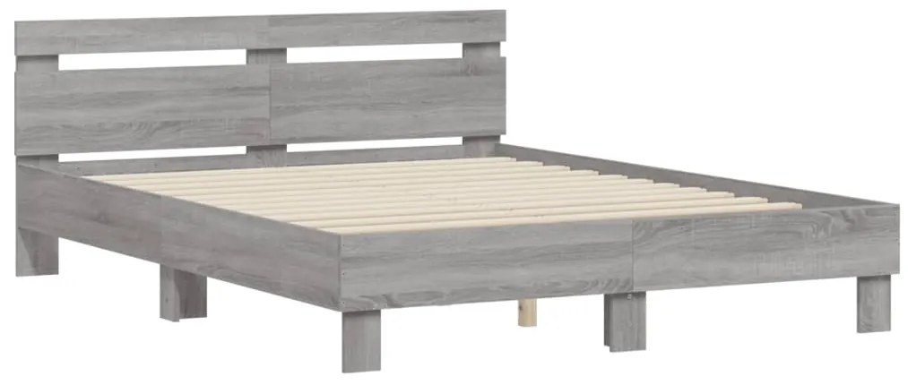 Estrutura de cama c/ cabeceira derivados madeira cinza sonoma