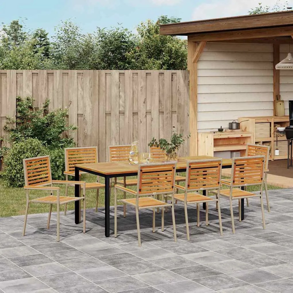 Conjunto de Jantar para Jardim vidaXL 9 Peças Vime Bege Acácia