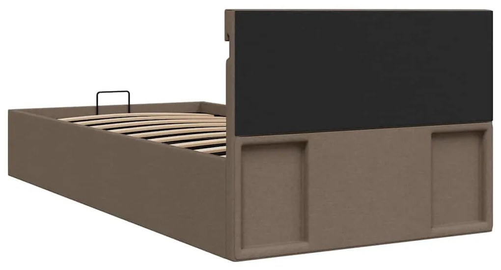 Cama hidrául. arrumação + LED 90x200cm tecido cinza-acastanhado