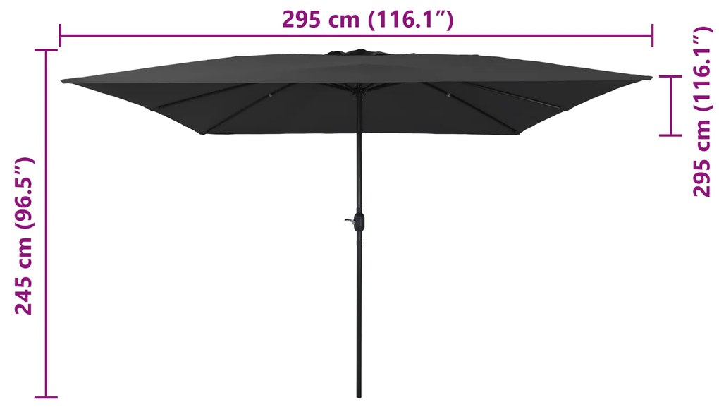 Guarda-sol Quadrado vidaXL 295x245 cm Antracite
