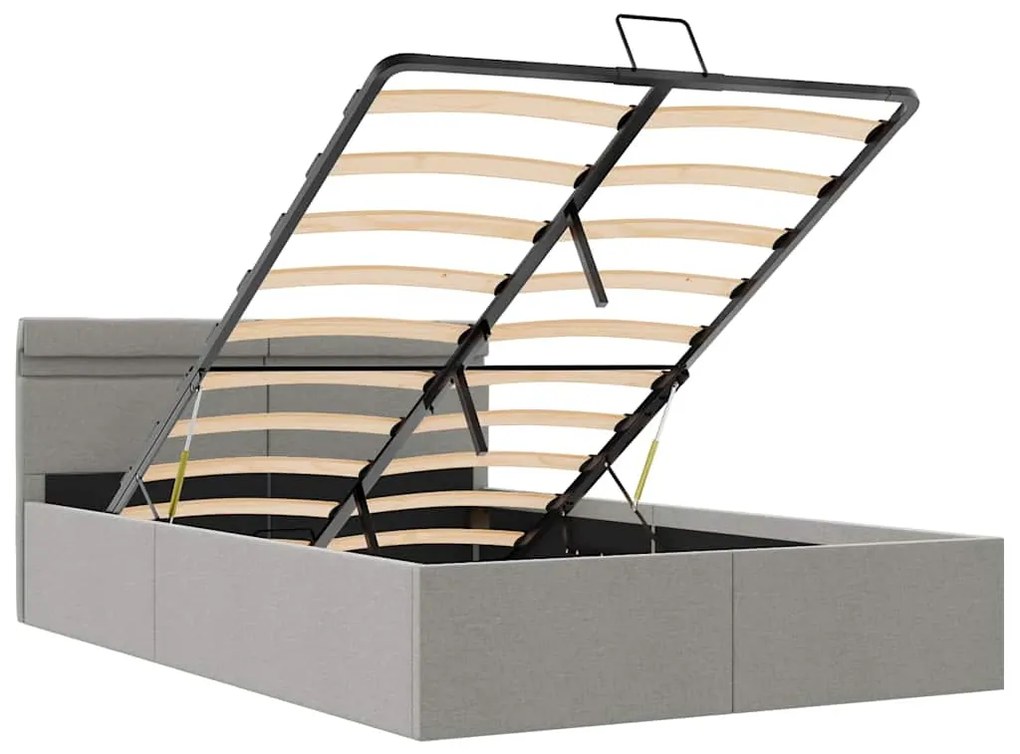Cama hidráulica c/ arrumação LED 140x200 cm tecido cinza-claro