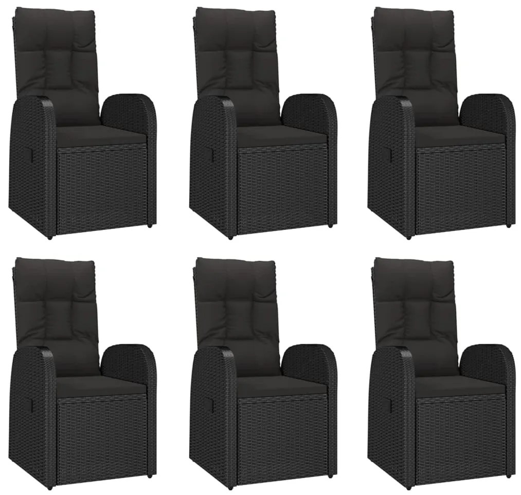 7 pcs conjunto de jantar p/ jardim c/ almofadões vime PE preto