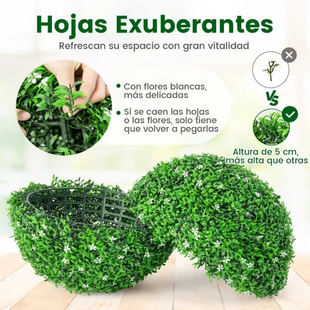 Conjunto de 2 plantas de bolas artificiais de 49 cm com 180 flores brancas para varanda verde