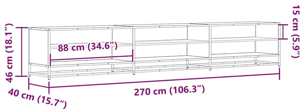 Móvel de TV 270x40x46 cm derivados de madeira cinzento sonoma