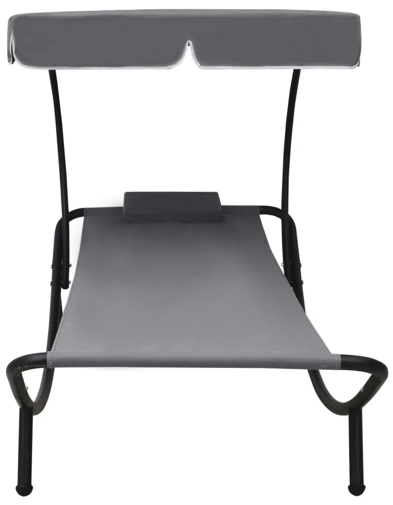 Espreguiçadeira com toldo e almofada cinzento