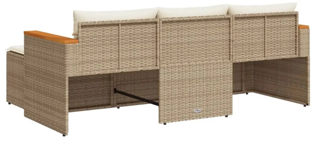 3 pcs conjunto de sofás p/ jardim com almofadões vime PE bege