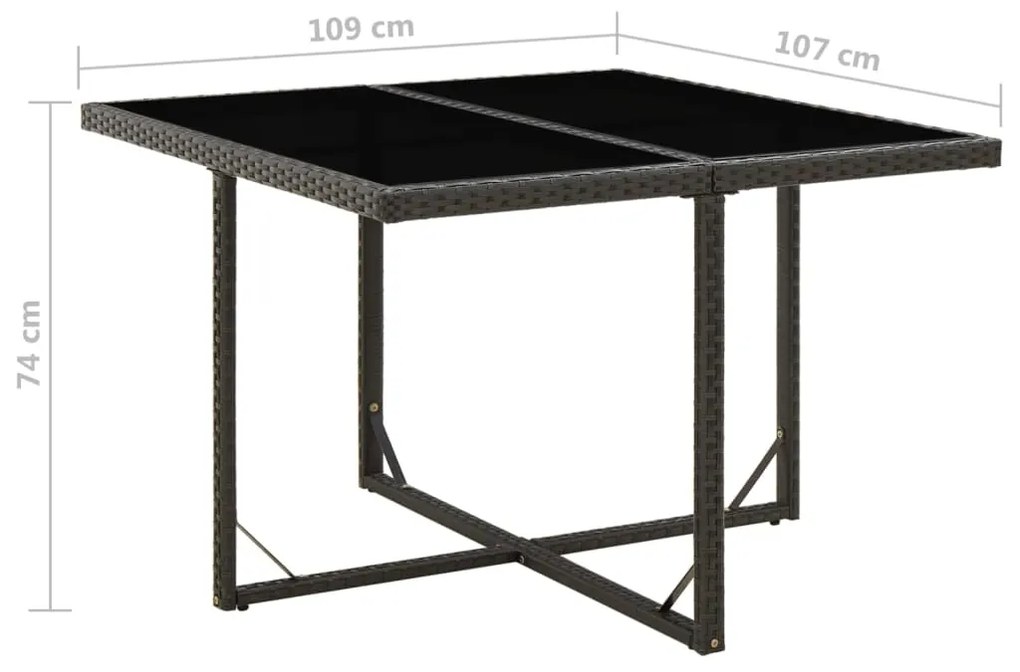 Mesa de jardim 109x107x74 cm vime PE e vidro preto