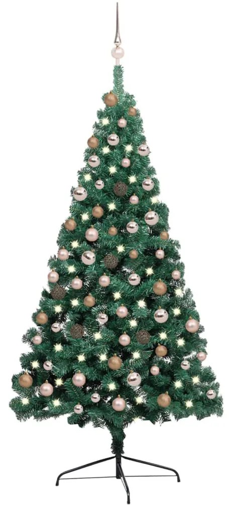 vidaXL Meia árvore Natal artificial pré-iluminada c/ bolas verde