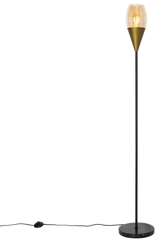 Candeeiro de pé moderno dourado com vidro âmbar - Drop Moderno