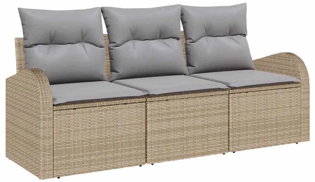 Conjunto de Sofá de Jardim 3 Peças com Almofadas Bege em Rattan Sintét