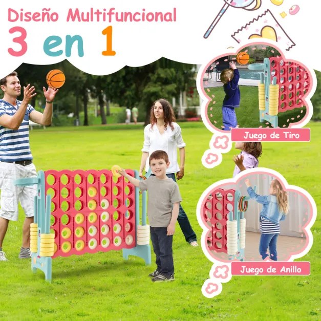 Jogo Conecta 4 Gigante para Crianças e Adultos Jogo ao Ar Livre com Cesto Jogo de Arremesso de Argolas 42 Peças Vermelho
