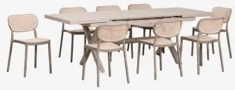 Conjunto De Mesa Retangular Extensível 180-240x90 Cm Em Alumínio Karena E 8 Cadeiras De Jardim Empilháveis Em Polipropileno Omar Moka Brown - Sklum