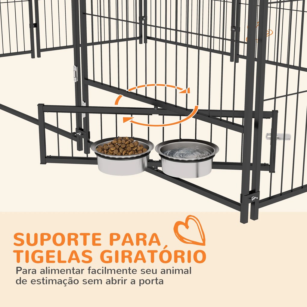 Canil para Cães com Toldo com Suporte Giratório para Comida 2 Tigelas Incluídas 211x141x151 cm Preto e Castanho