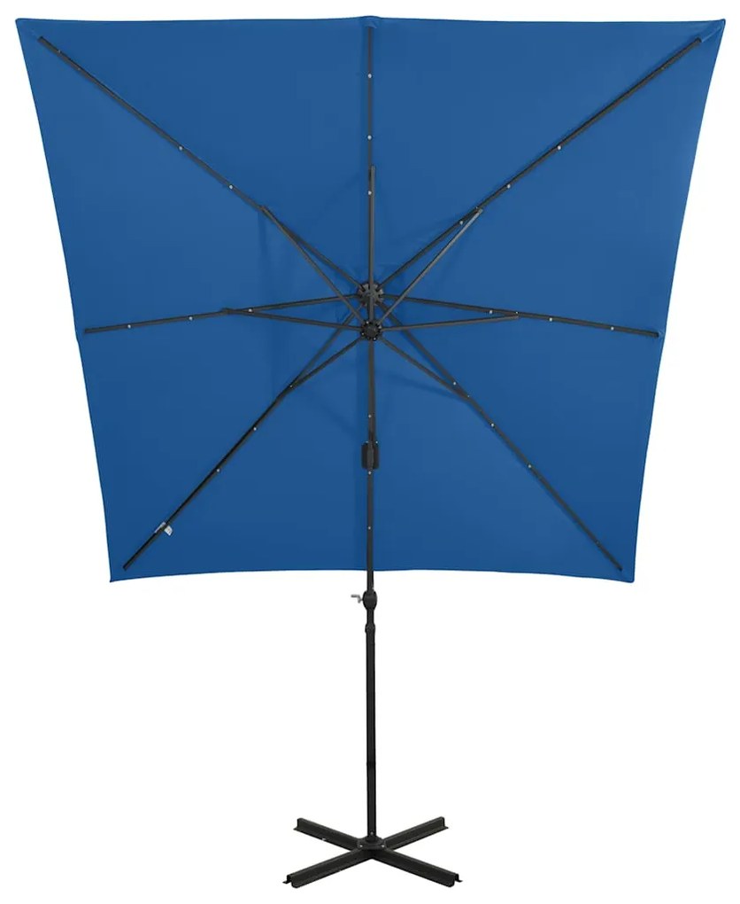 Guarda-sol jardim cantilever poste/luzes LED 250 cm azul-ciano