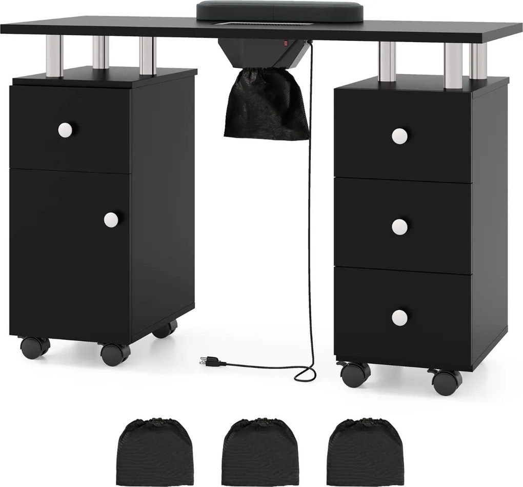 Mesa de Manicura, 108 x 45 x 76 cm, Coletor de Pó Elétrico, Preto