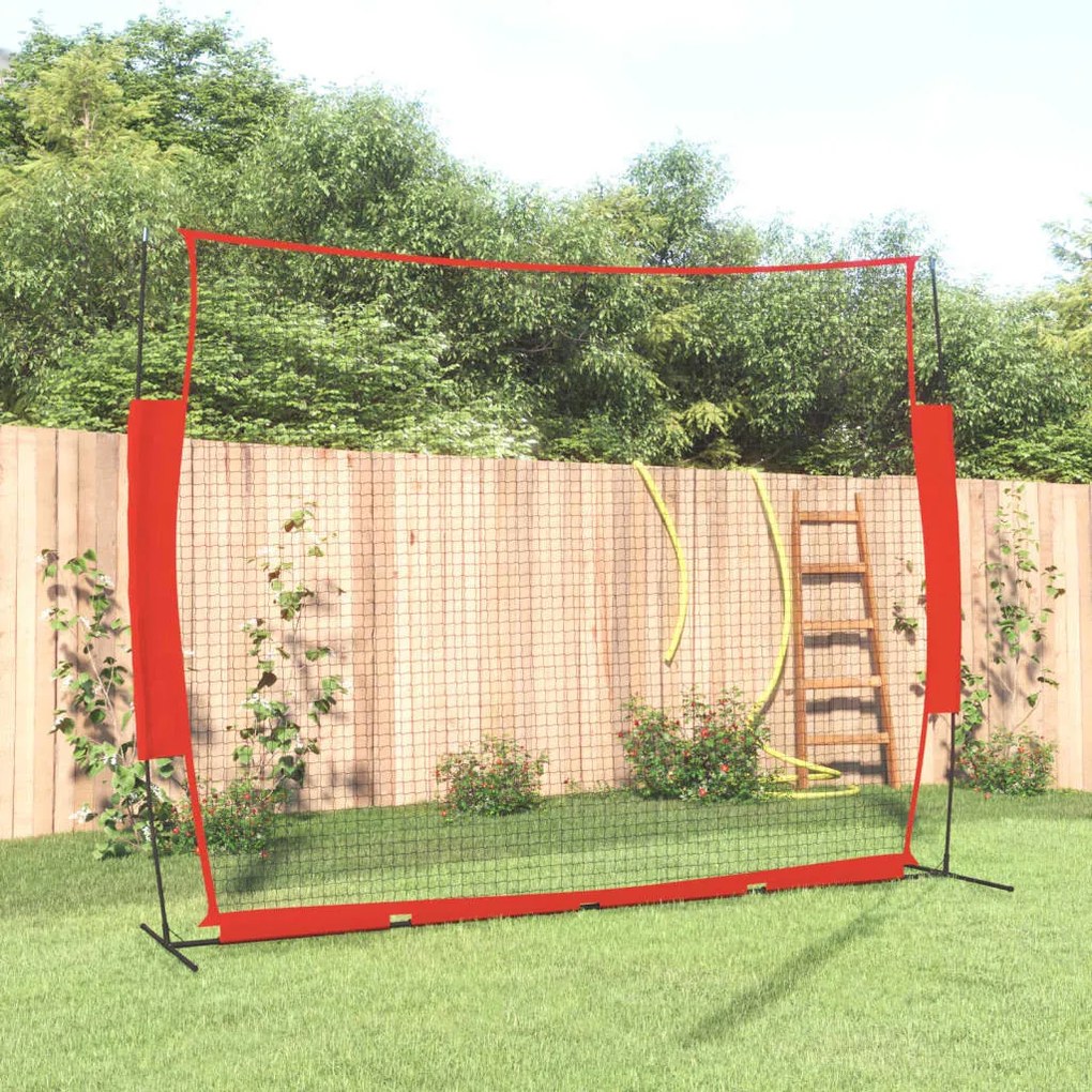 vidaXL Rede basebol portátil 369x107x271 aço/poliéster vermelho/preto