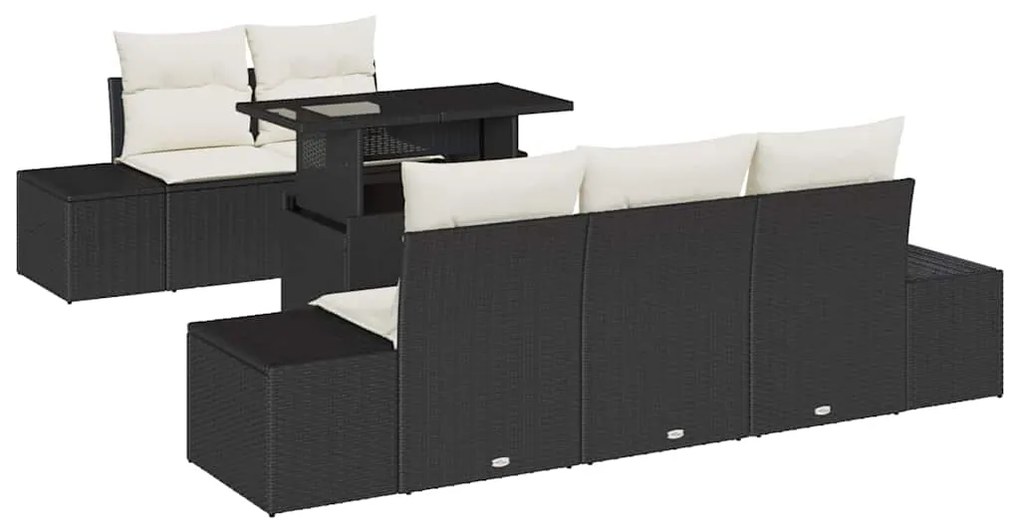 Conjunto de Sofá de Jardim de 6 Peças com Almofadas Preto em Ratan Sin
